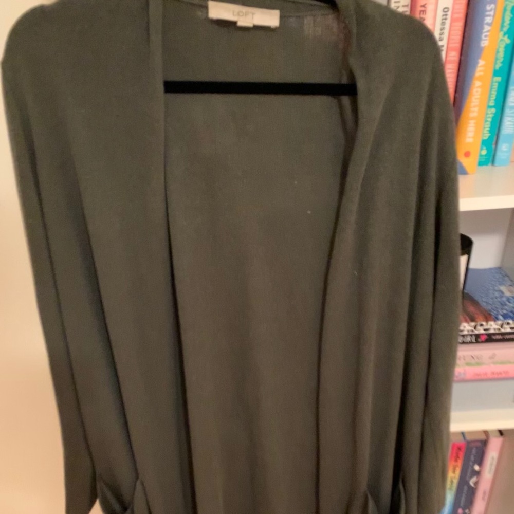 Loft olive green knit cardigan, size XL